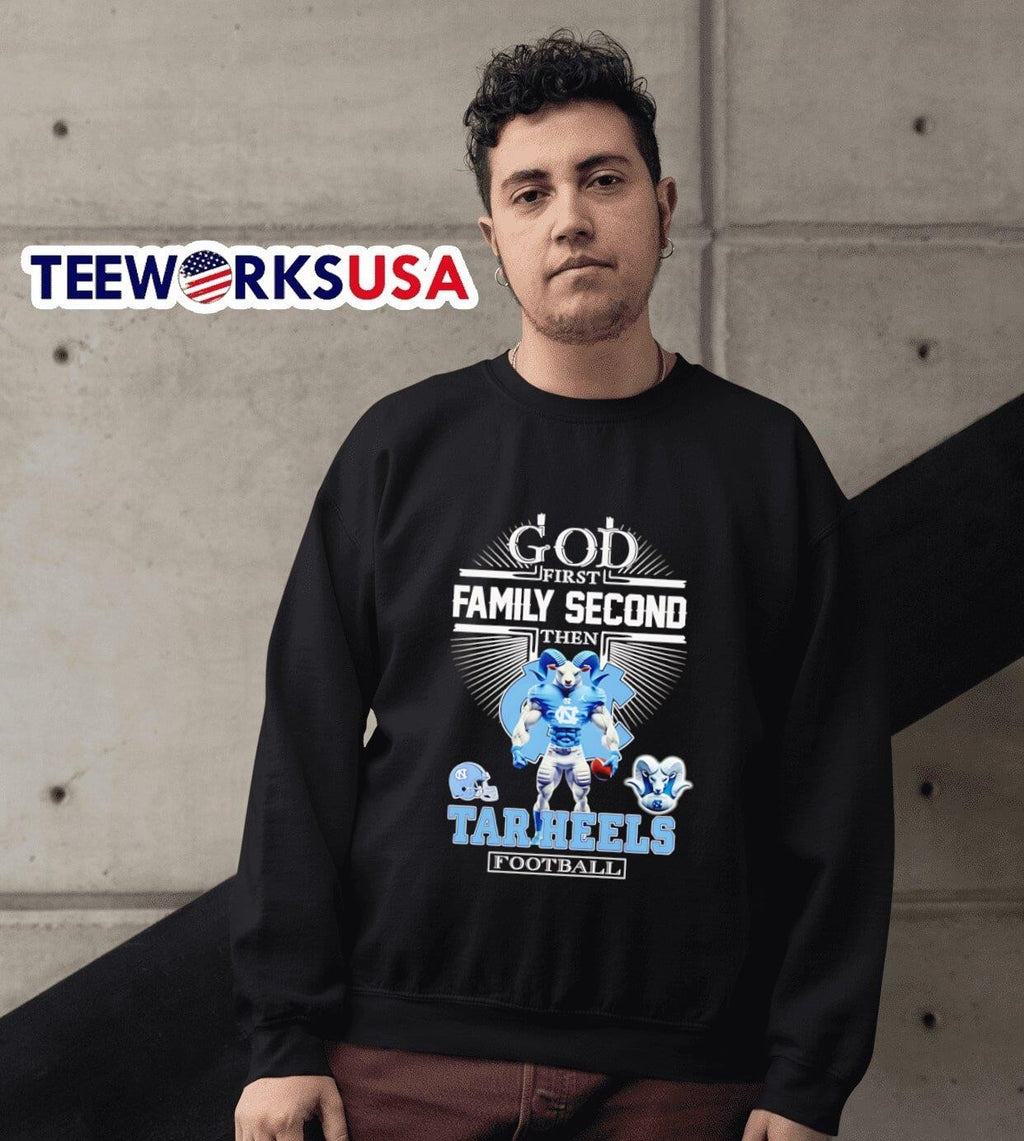 God first family second then Tar Heels football - Adult & Kids T-Shirts, Sweatshirts & Hoodies apparel design preview 6