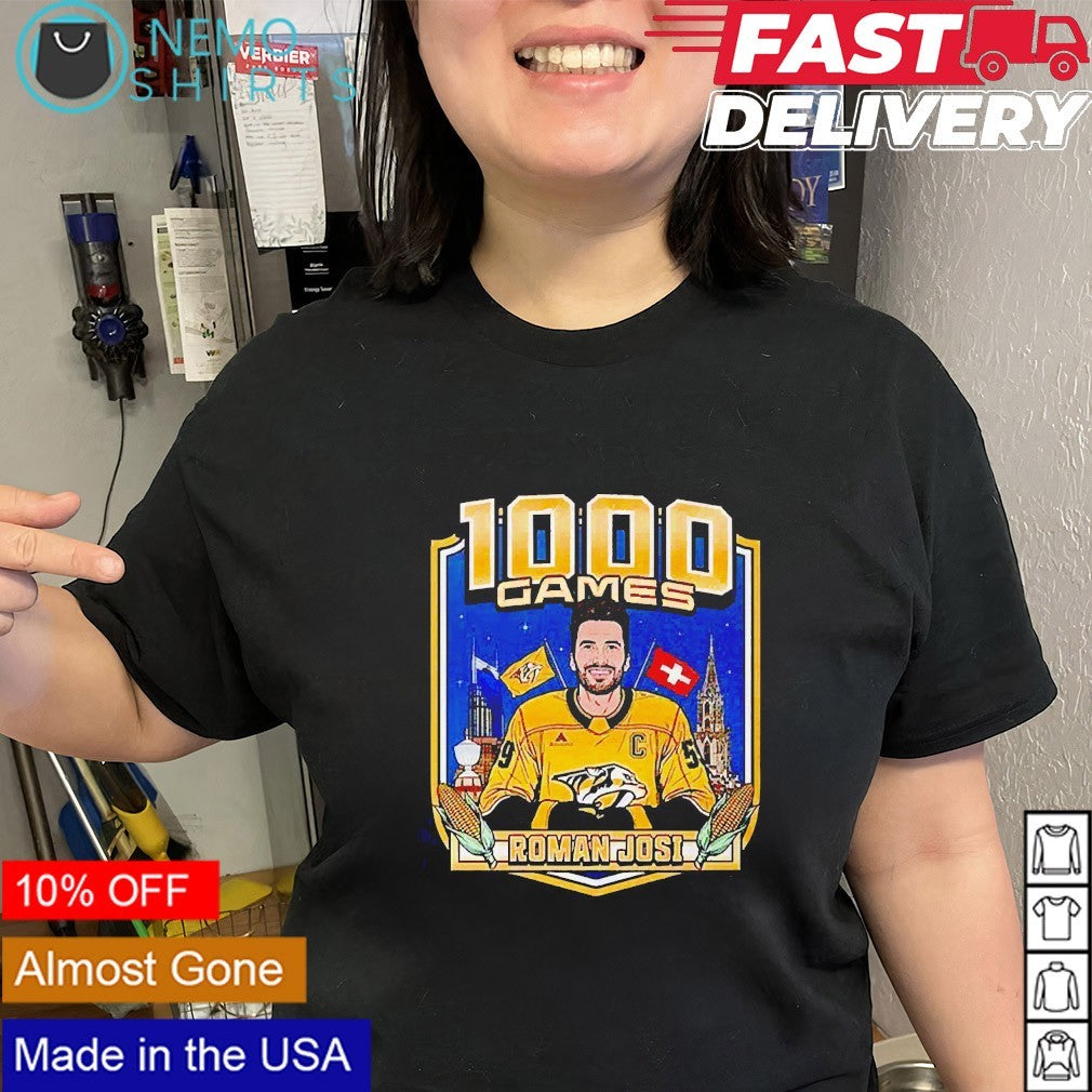 Roman Josi Nashville Predators 1000 games vintage - Adult & Kids T-Shirts, Sweatshirts & Hoodies apparel design preview 2