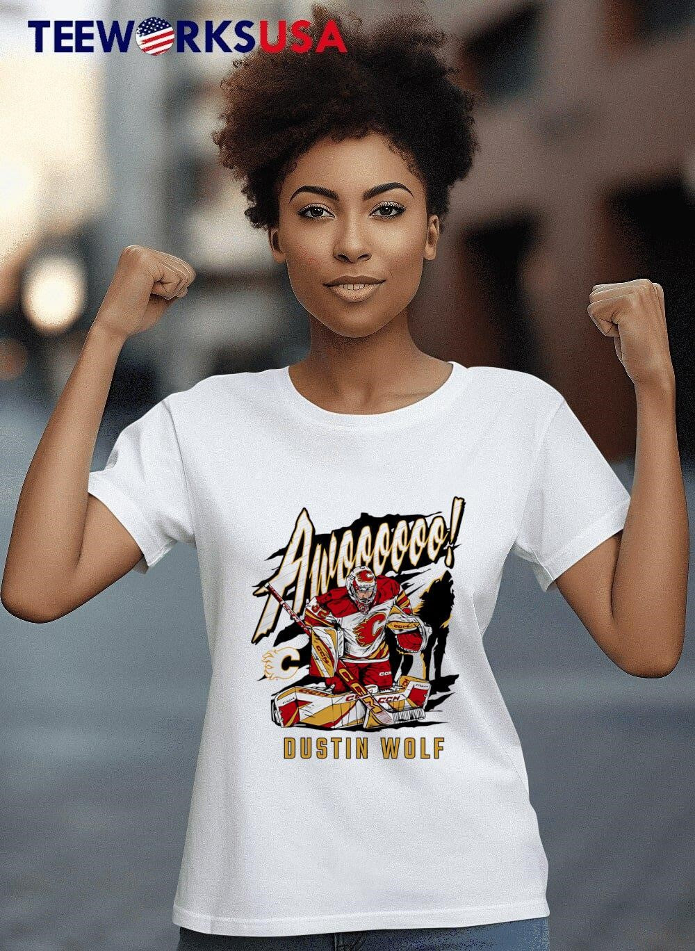 Awoooooo Dustin Wolf Calgary Flames hockey graphic - Adult & Kids T-Shirts, Sweatshirts & Hoodies apparel design preview 8
