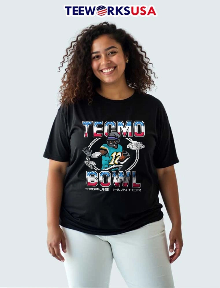 Tecmo Bowl x Topps Chrome Jaguars Travis Hunter - Adult & Kids T-Shirts, Sweatshirts & Hoodies apparel design preview 3