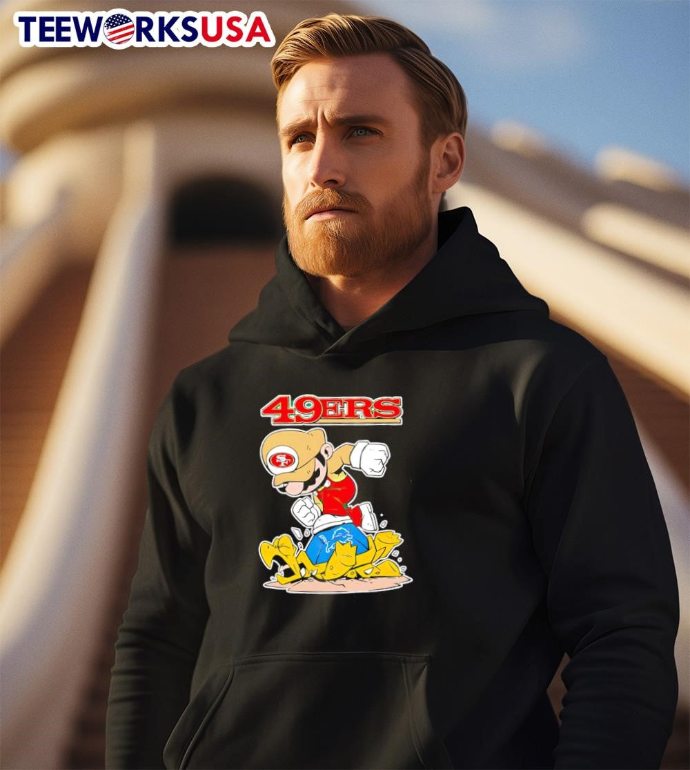 Mario 49ers stomps on detroit lions - Adult & Kids T-Shirts, Sweatshirts & Hoodies apparel design preview 2