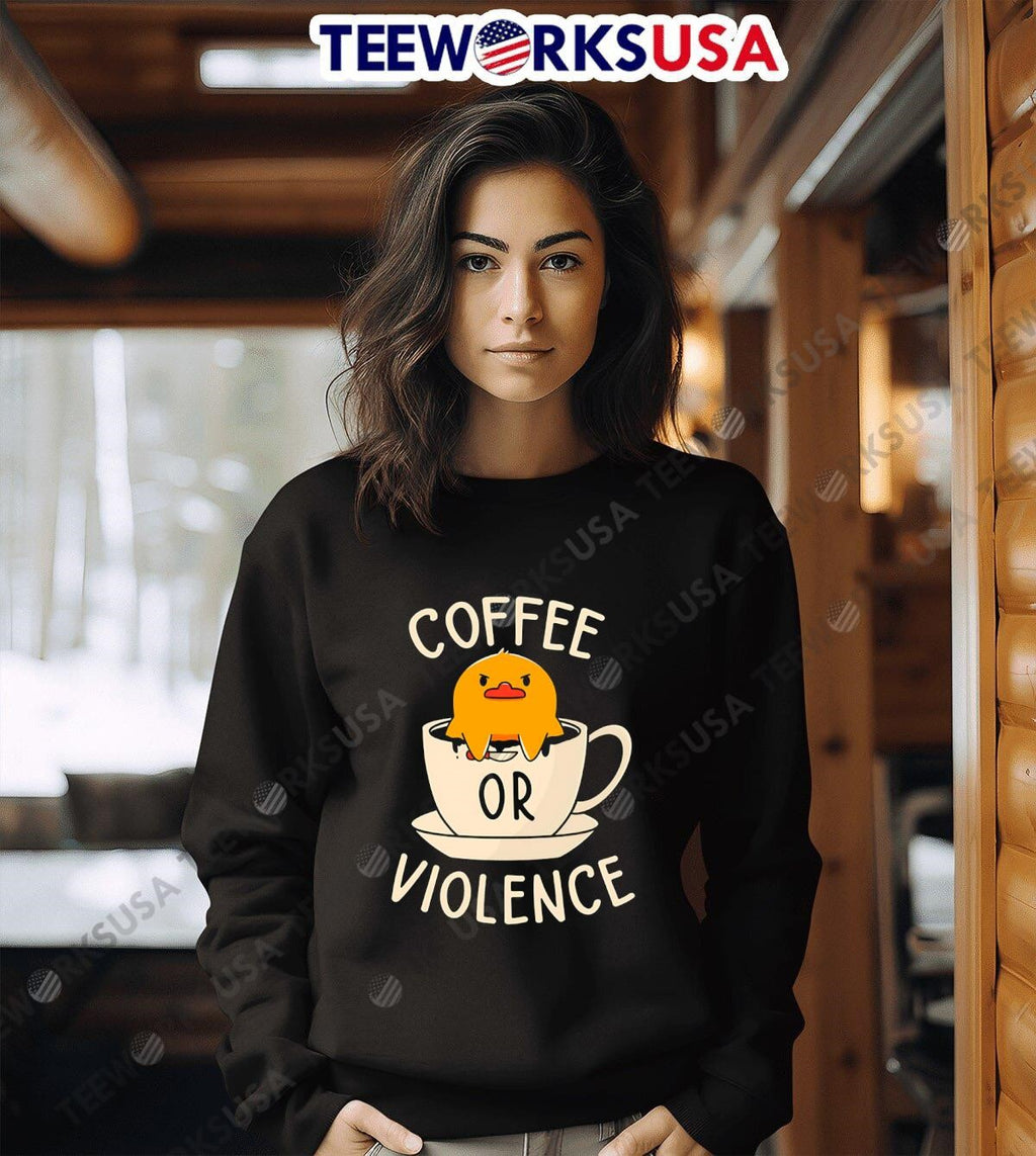 Coffee or Violence Duck cartoon - Adult & Kids T-Shirts, Sweatshirts & Hoodies apparel design preview 6