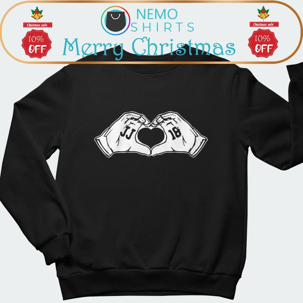 JJ 18 Justin Jefferson heart hands - Adult & Kids T-Shirts, Sweatshirts & Hoodies apparel design preview 1