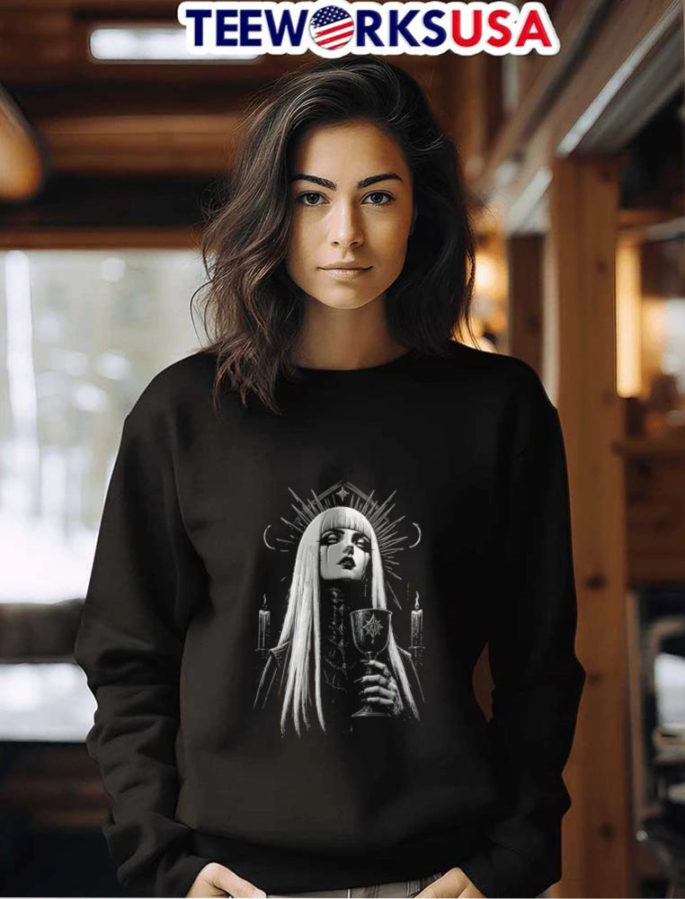 Gothic woman holding chalice candles - Adult & Kids T-Shirts, Sweatshirts & Hoodies apparel design preview 7