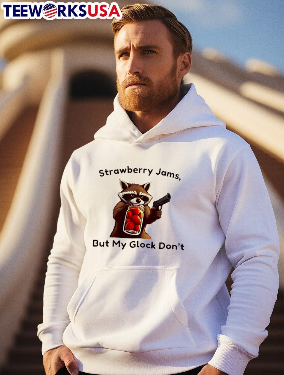 Raccoon Strawberry Jams But My Glock Don't Fruit - Adult & Kids T-Shirts, Sweatshirts & Hoodies apparel design preview 2