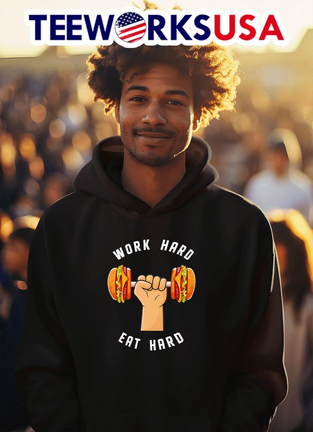 Hamburger work hard eat - Adult & Kids T-Shirts, Sweatshirts & Hoodies apparel design preview 2