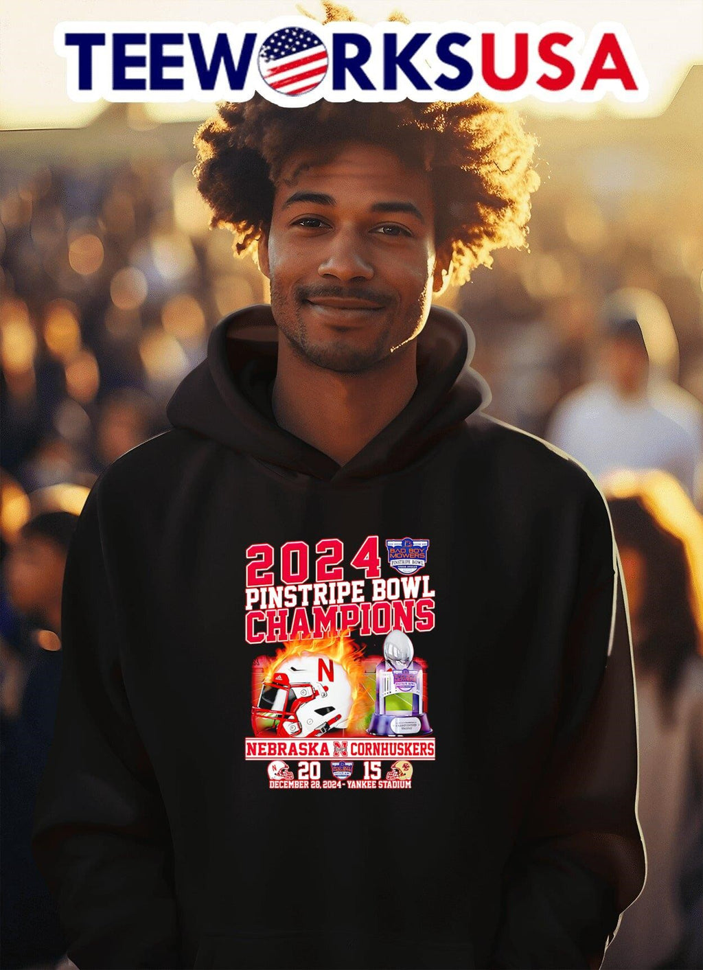 2024 Pinstripe Bowl Champions Nebraska Cornhuskers - Adult & Kids T-Shirts, Sweatshirts & Hoodies apparel design preview 2