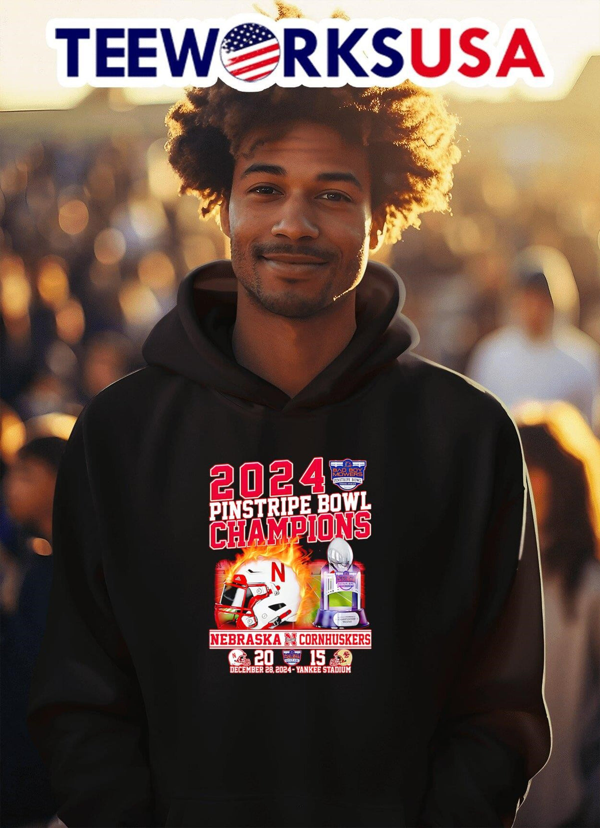2024 Pinstripe Bowl Champions Nebraska Cornhuskers - Adult & Kids T-Shirts, Sweatshirts & Hoodies apparel design preview 2