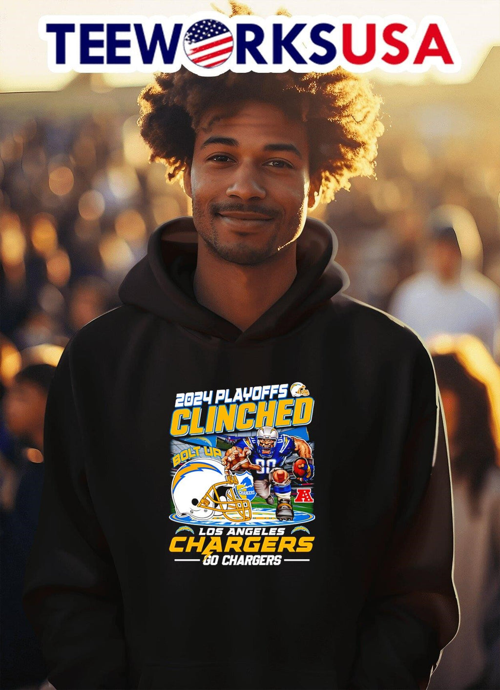 2024 Playoffs Clinched Bolt up Los Angeles Chargers - Adult & Kids T-Shirts, Sweatshirts & Hoodies apparel design preview 2