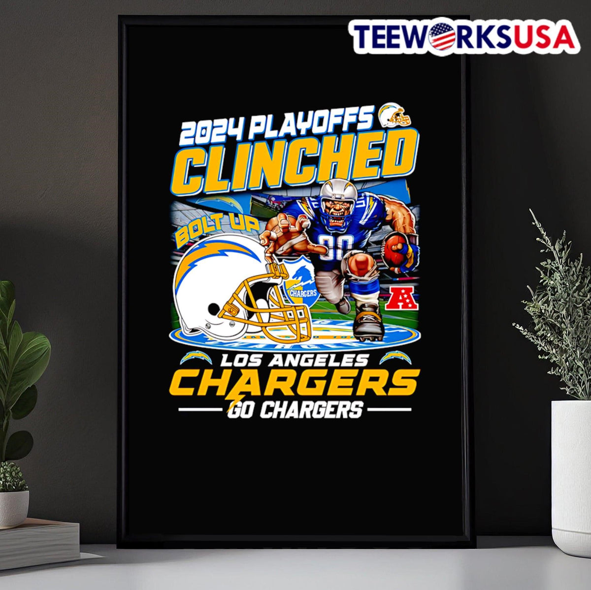 2024 Playoffs Clinched Bolt up Los Angeles Chargers - Adult & Kids T-Shirts, Sweatshirts & Hoodies apparel design preview 5