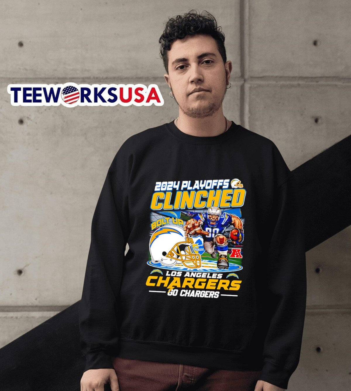 2024 Playoffs Clinched Bolt up Los Angeles Chargers - Adult & Kids T-Shirts, Sweatshirts & Hoodies apparel design preview 6
