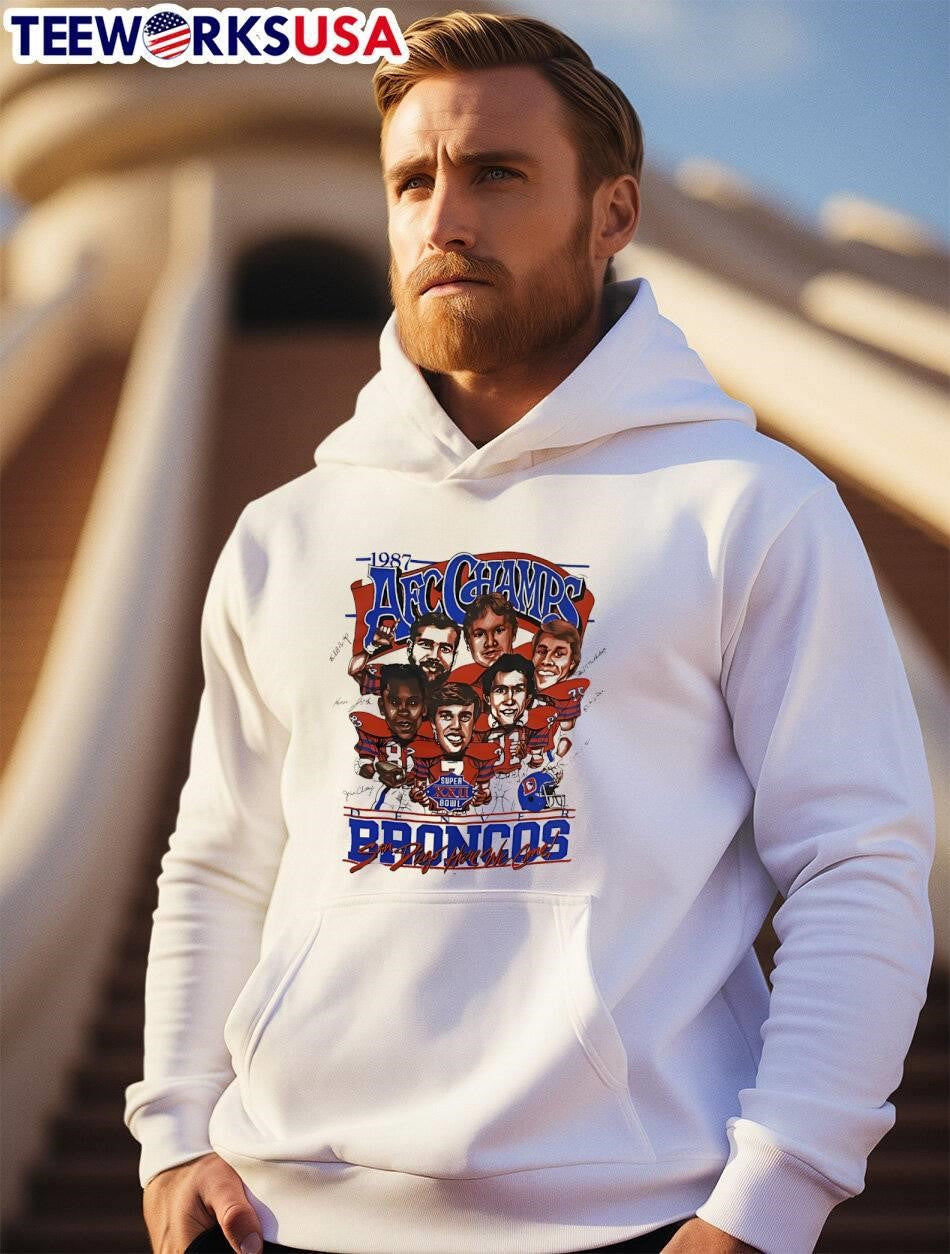2025 AFC West Champs Denver Broncos 1987 cartoon - Adult & Kids T-Shirts, Sweatshirts & Hoodies apparel design preview 2