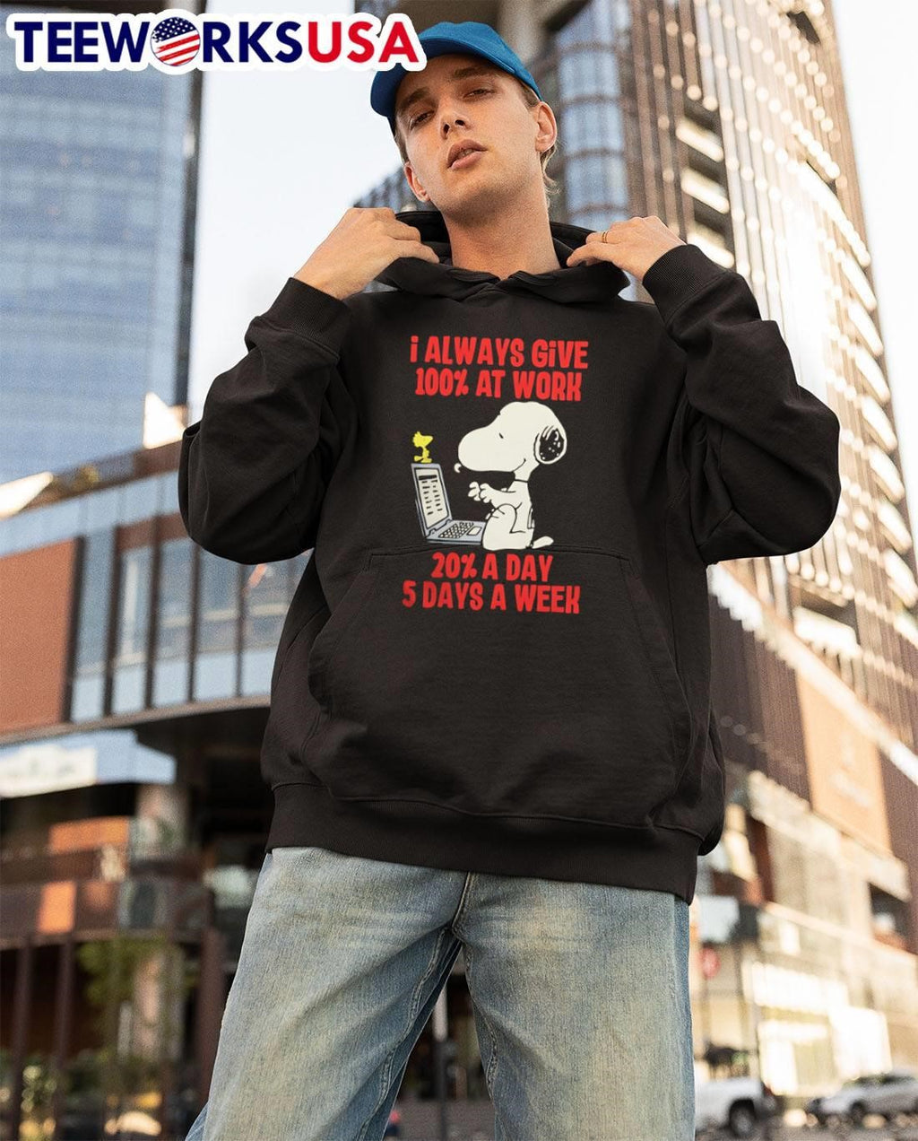 Snoopy Always Give 100% At Work 20% A Day - Adult & Kids T-Shirts, Sweatshirts & Hoodies apparel design preview 3