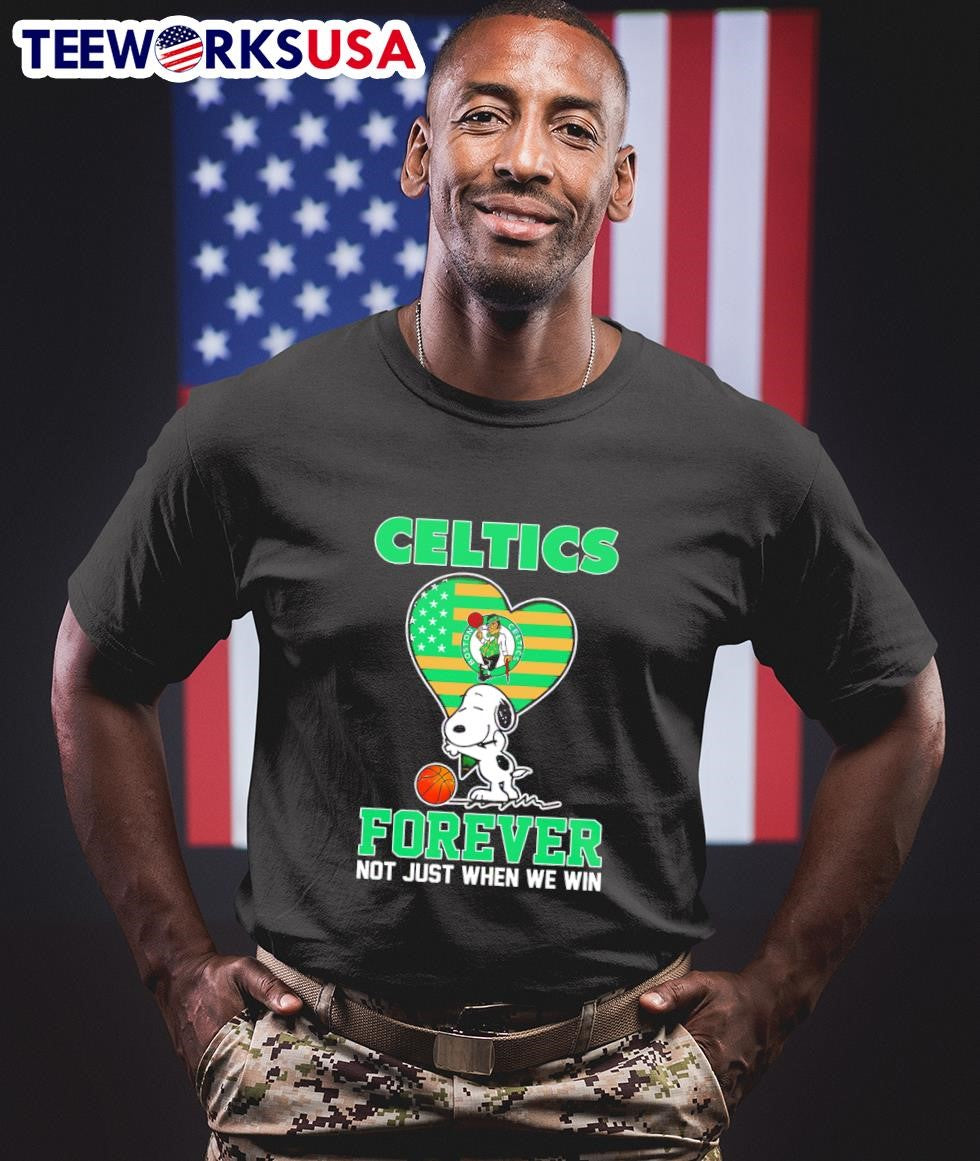 Snoopy hug heart Boston Celtics forever not just when - Adult & Kids T-Shirts, Sweatshirts & Hoodies apparel design preview 1