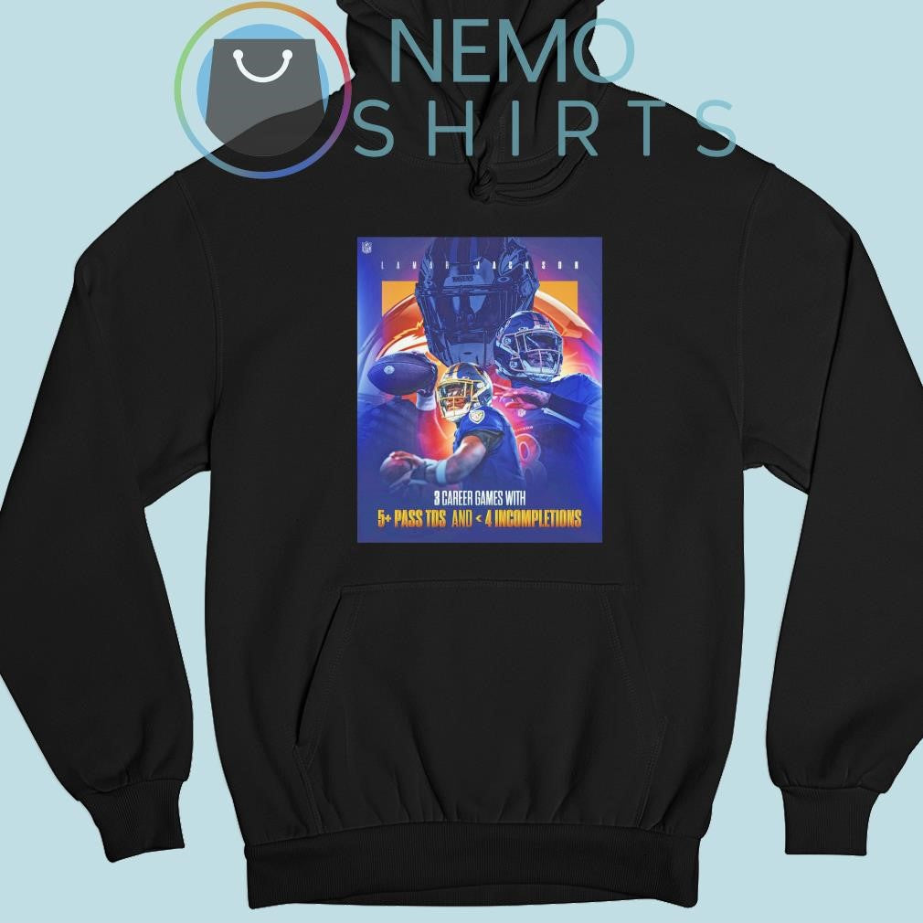 Lamar Jackson Baltimore Ravens 3 career games with 5 - Adult & Kids T-Shirts, Sweatshirts & Hoodies apparel design preview 2