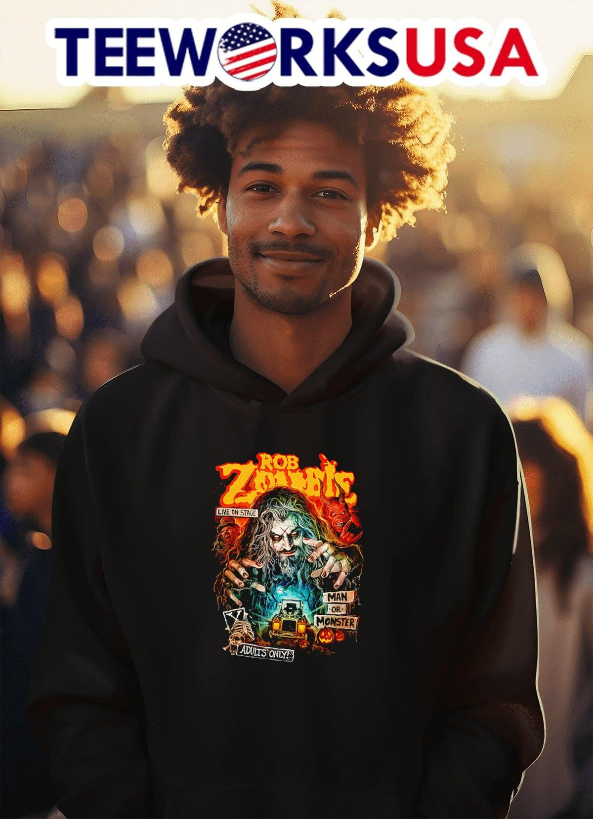 Rob Zombie man or monster - Adult & Kids T-Shirts, Sweatshirts & Hoodies apparel design preview 2