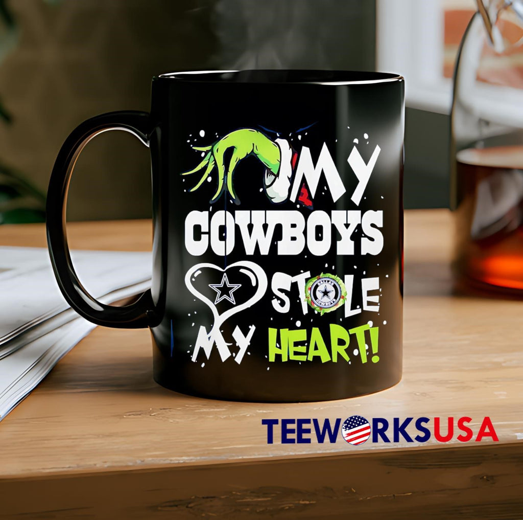 Grinch My Cowboys Stole Heart Christmas - Adult & Kids T-Shirts, Sweatshirts & Hoodies apparel design preview 2