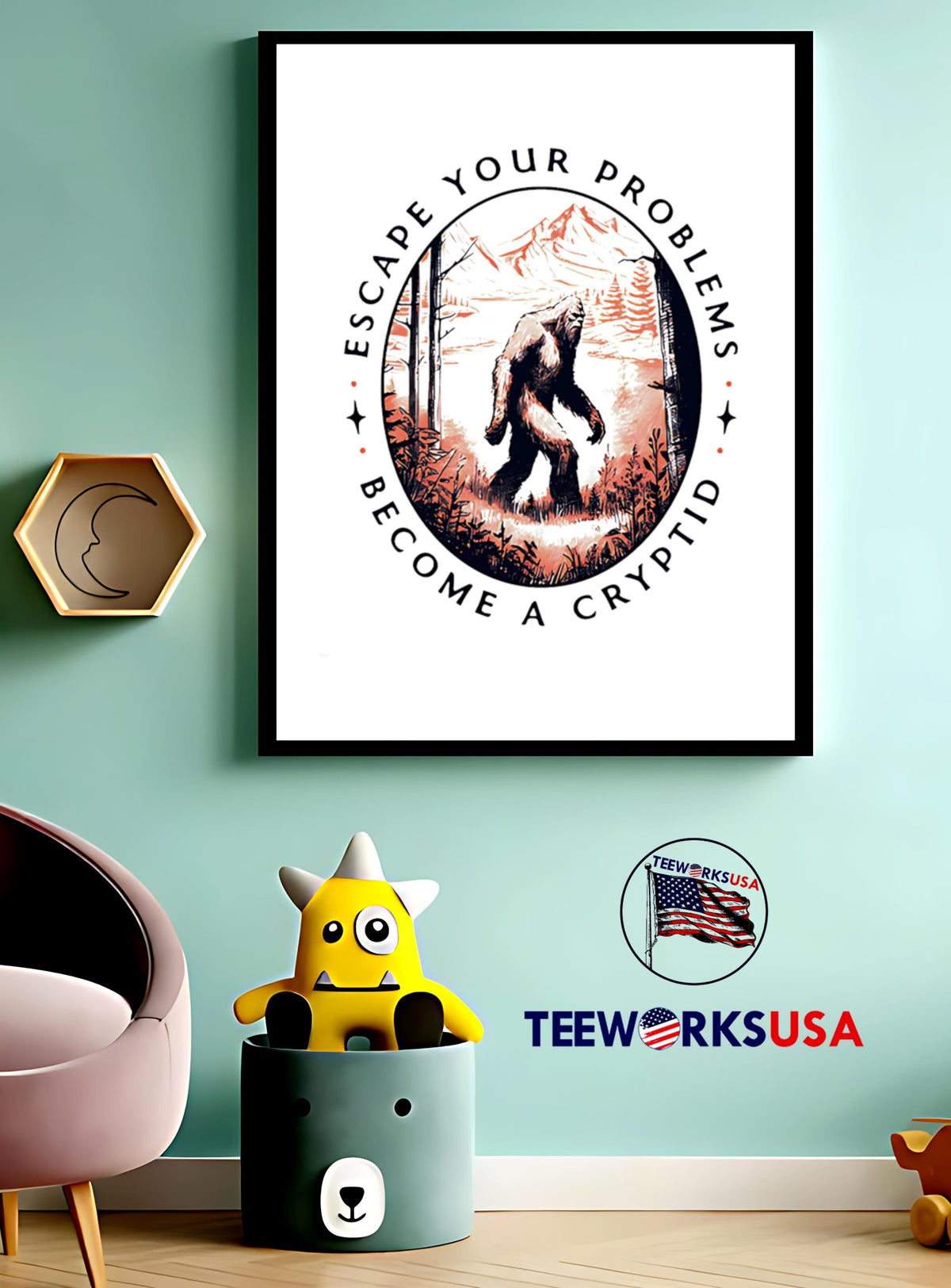Escape Your Problems Become a Cryptid vintage - Adult & Kids T-Shirts, Sweatshirts & Hoodies apparel design preview 3
