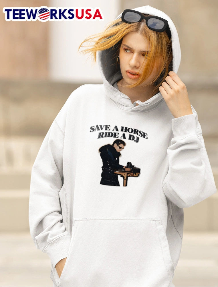 Save A Horse Ride DJ man wearing sunglasses djing - Adult & Kids T-Shirts, Sweatshirts & Hoodies apparel design preview 5