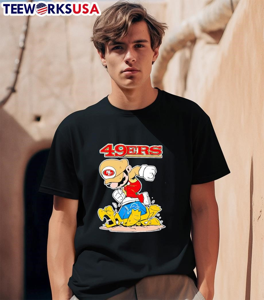 Mario 49ers stomps on detroit lions - Adult & Kids T-Shirts, Sweatshirts & Hoodies apparel design preview 1