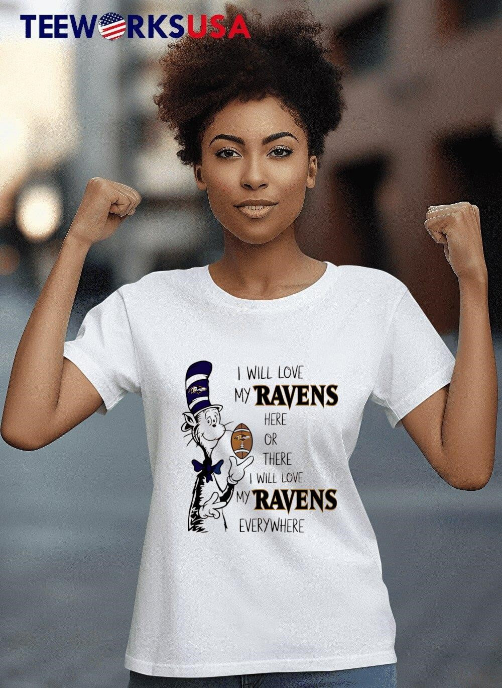 The Cat in Hat I Will Love My Ravens Here Or There - Adult & Kids T-Shirts, Sweatshirts & Hoodies apparel design preview 8