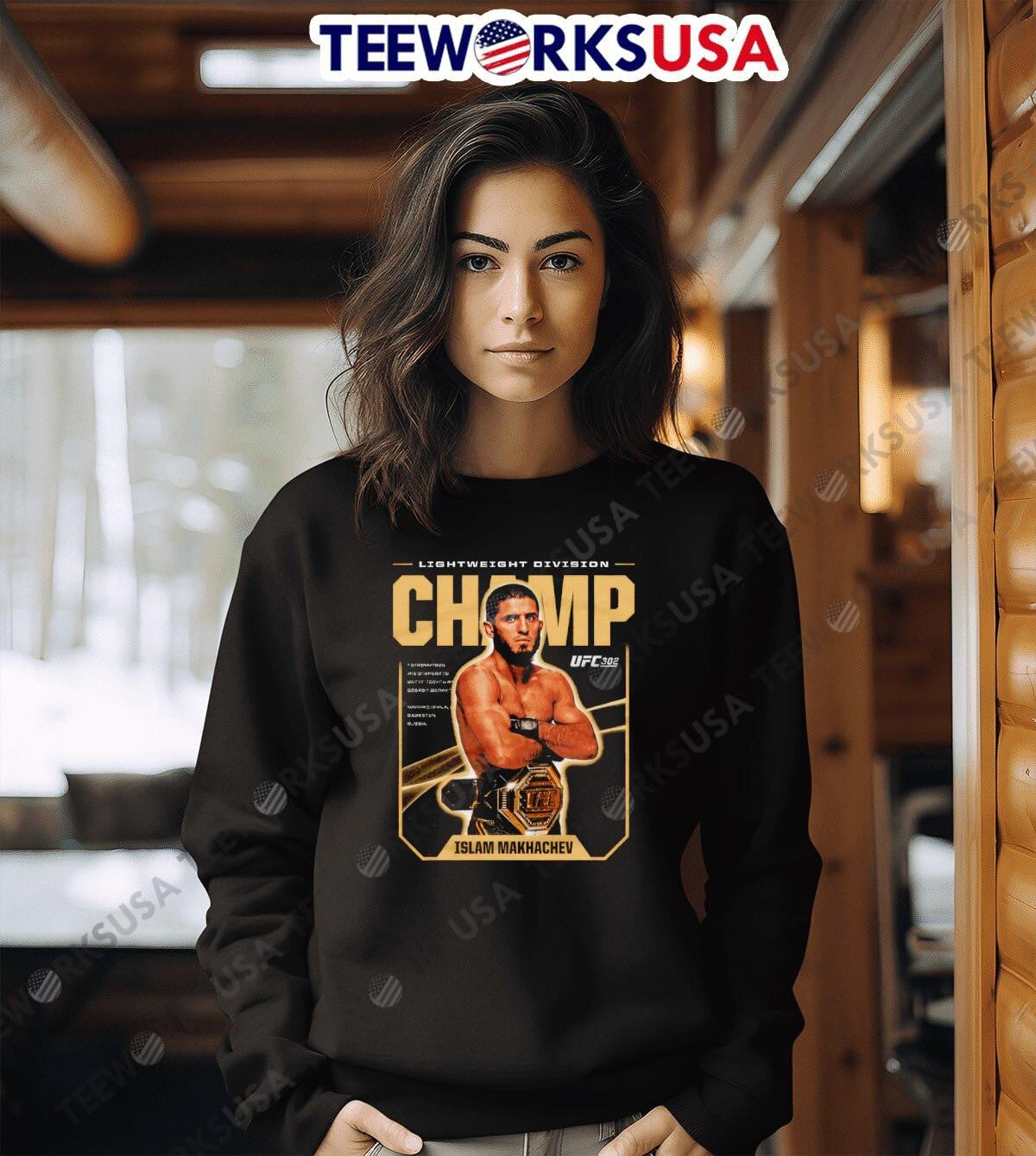 Islam Makhachev lightweigth division UFC 302 Champ - Adult & Kids T-Shirts, Sweatshirts & Hoodies apparel design preview 3