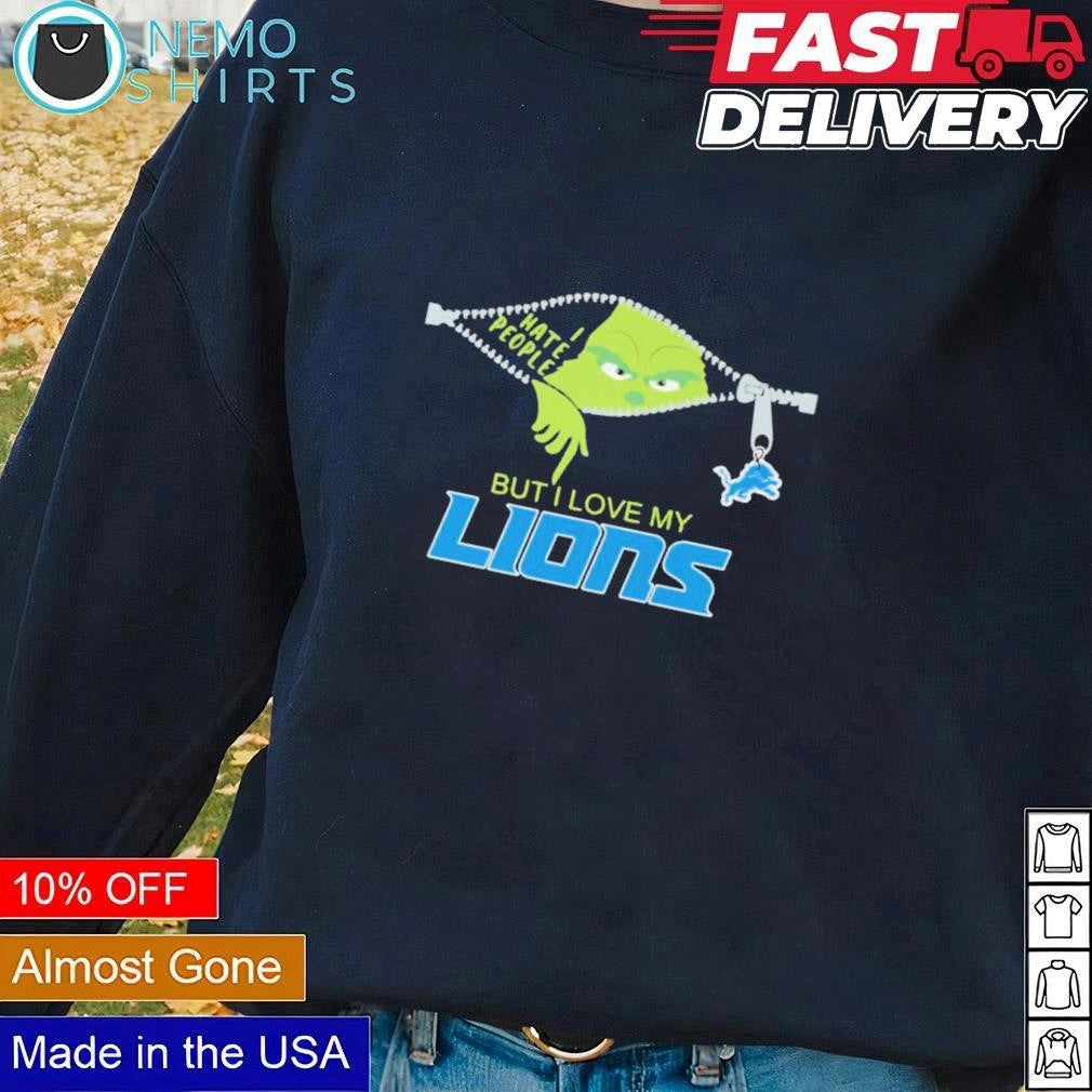 Grinch zip I hate people but love my Detroit Lions - Adult & Kids T-Shirts, Sweatshirts & Hoodies apparel design preview 1