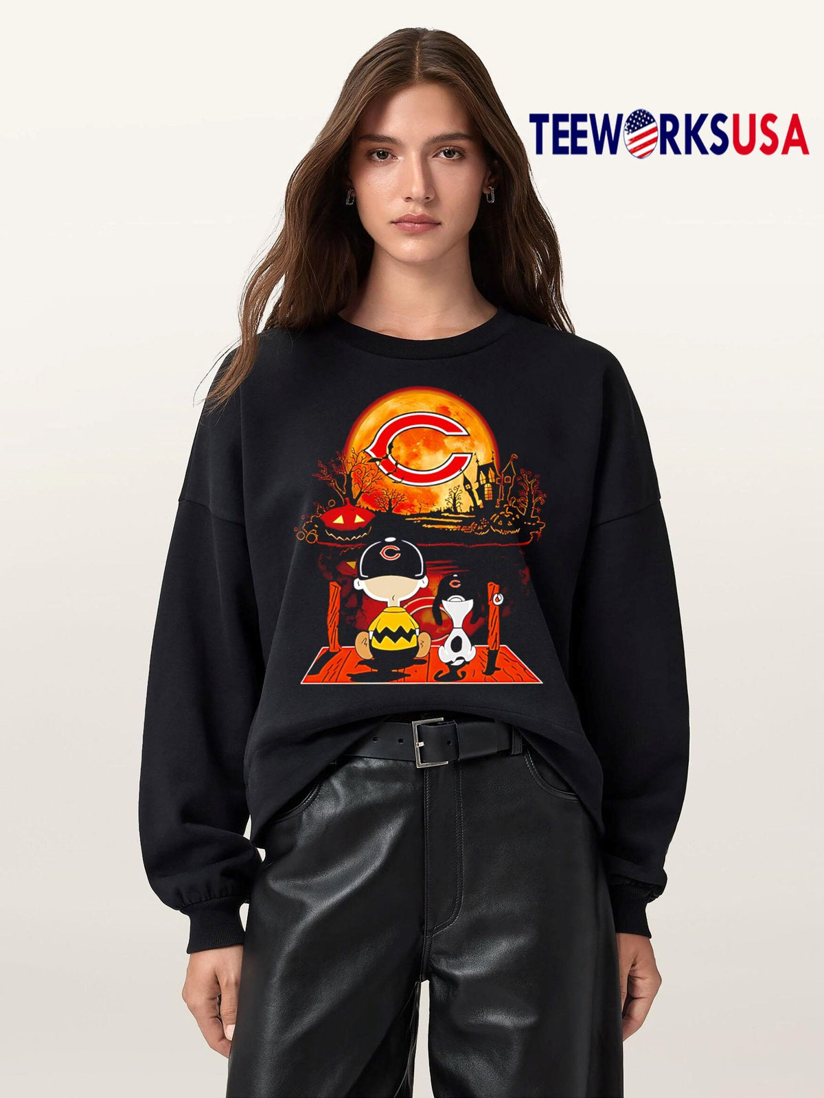 Charlie brown and Snoopy watching chicago bears - Adult & Kids T-Shirts, Sweatshirts & Hoodies apparel design preview 5
