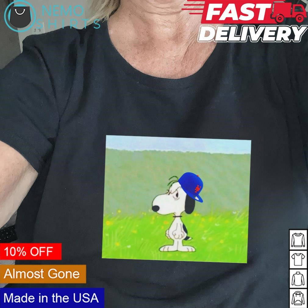 Grumpy Snoopy with New York Mets cap - Adult & Kids T-Shirts, Sweatshirts & Hoodies apparel design preview 2