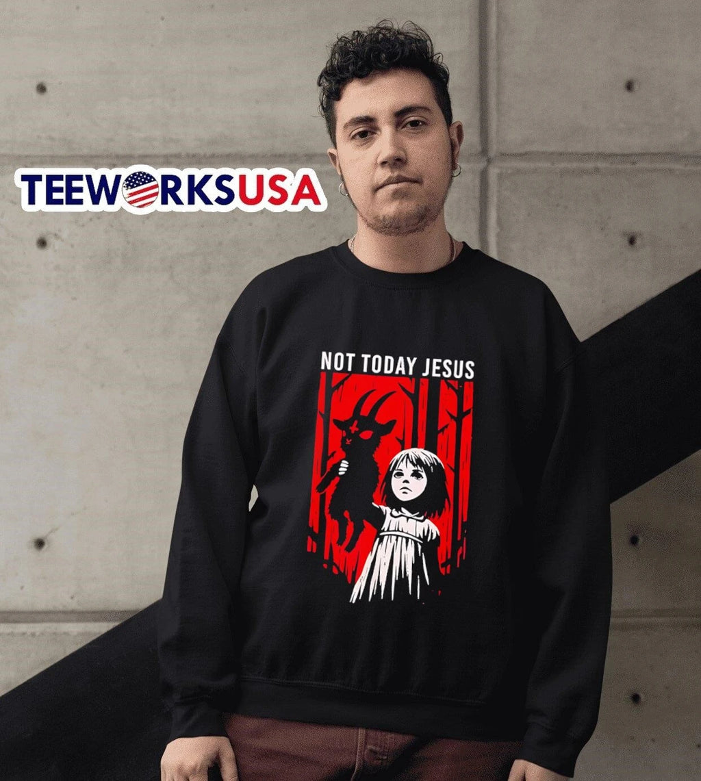 Not Today Jesus Gothic Dark Art Creepy Cute - Adult & Kids T-Shirts, Sweatshirts & Hoodies apparel design preview 6