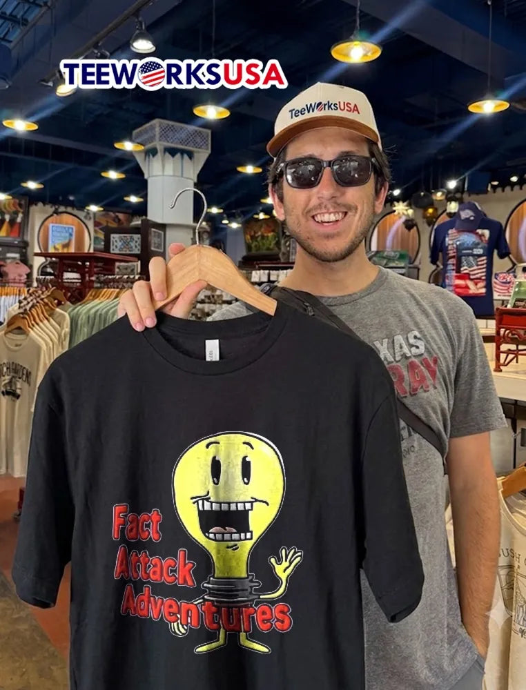 Fact Attack Adventures Cartoon Light Bulb Character - Adult & Kids T-Shirts, Sweatshirts & Hoodies apparel design preview 2