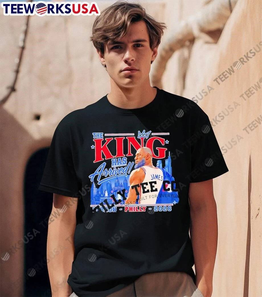 Philly Co The King Has Arrived LeBron James - Adult & Kids T-Shirts, Sweatshirts & Hoodies apparel design preview 1