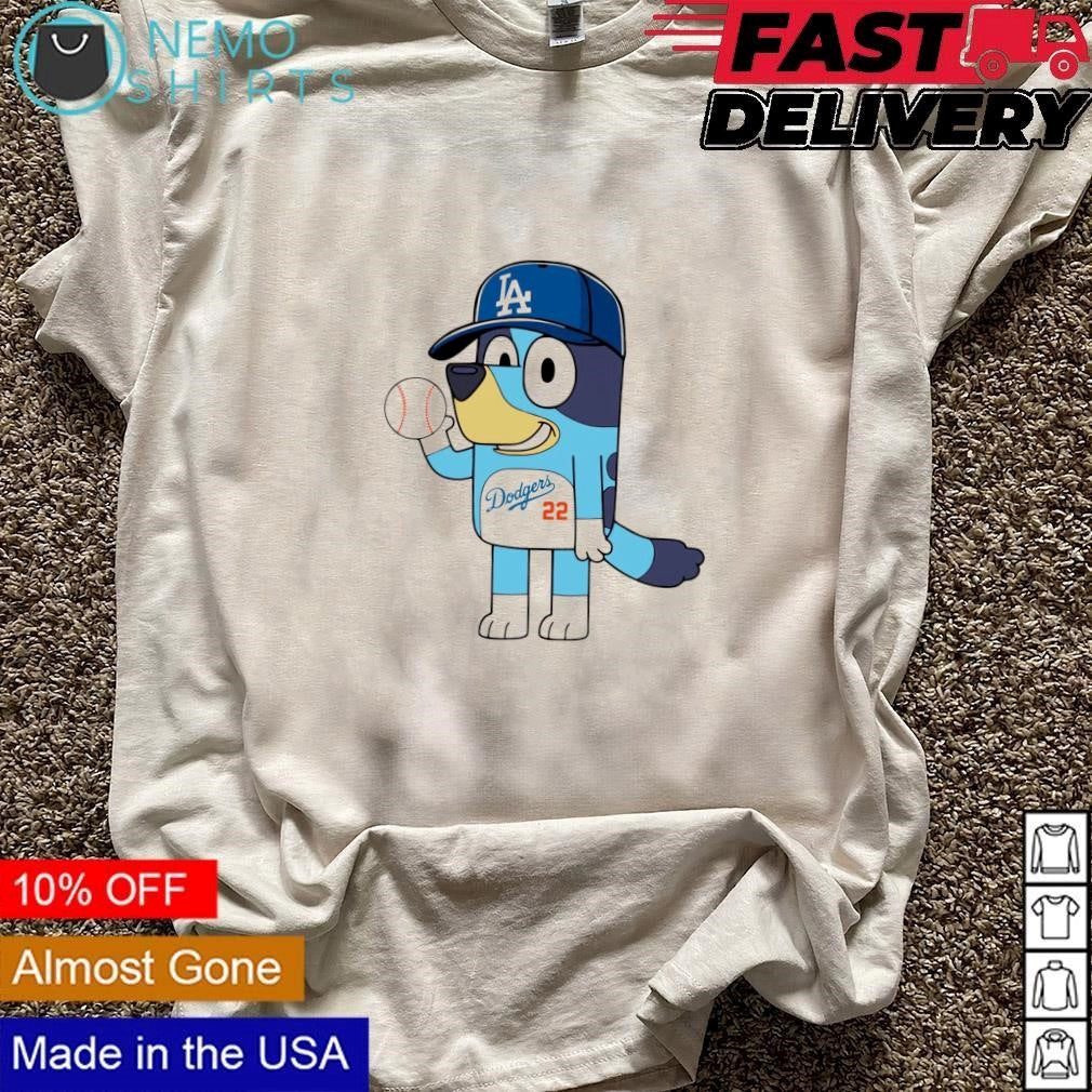 Bluey Los Angeles Dodgers baseball cartoon - Adult & Kids T-Shirts, Sweatshirts & Hoodies apparel design preview 3