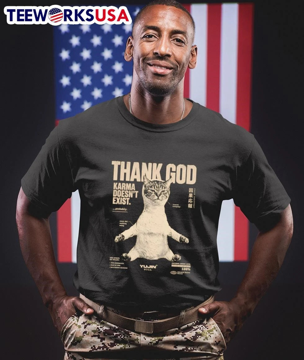 Thank God Karma Doesn't Exist Probably Cat - Adult & Kids T-Shirts, Sweatshirts & Hoodies apparel design preview 1