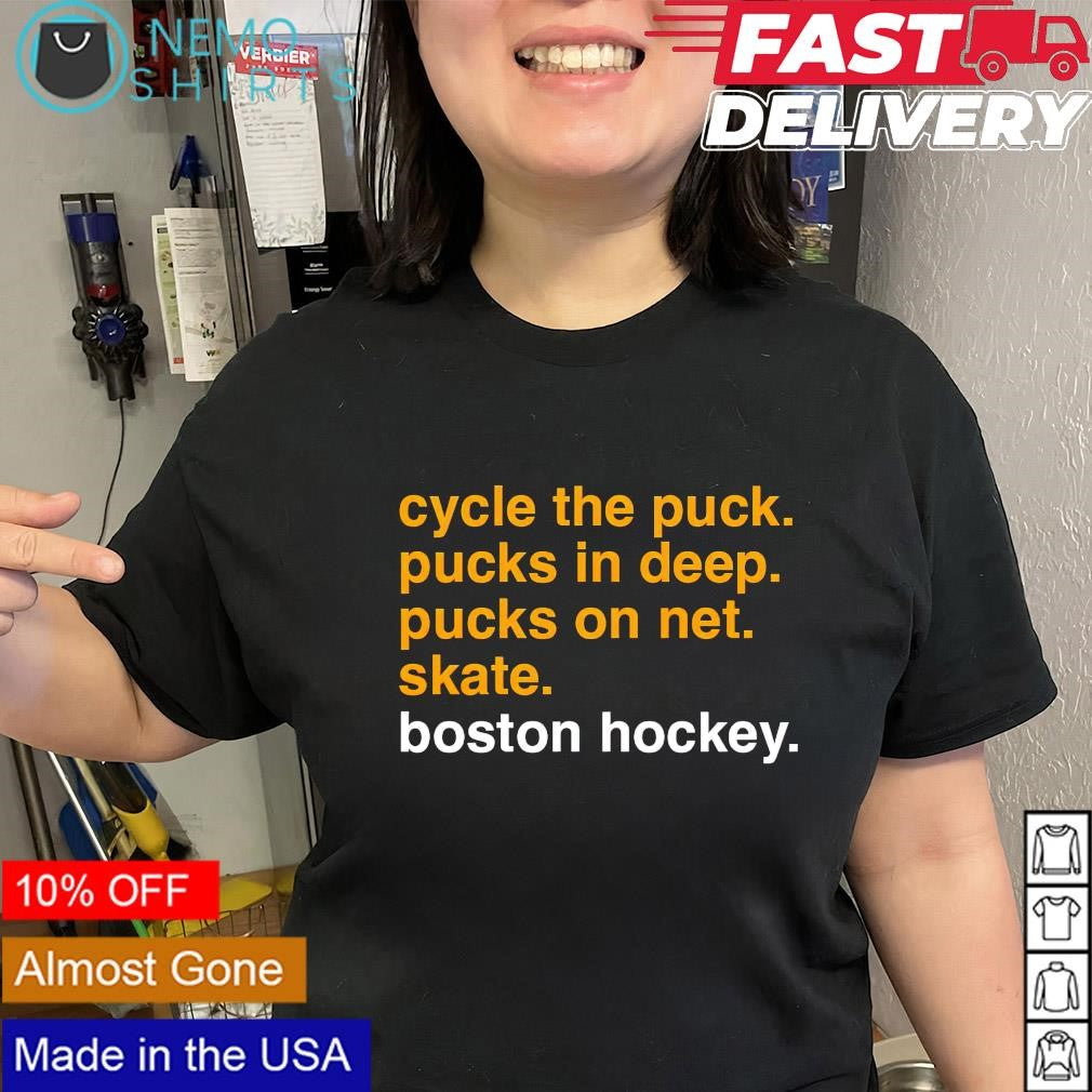 Cycle the puck pucks in deep net skate Boston hockey - Adult & Kids T-Shirts, Sweatshirts & Hoodies apparel design preview 2