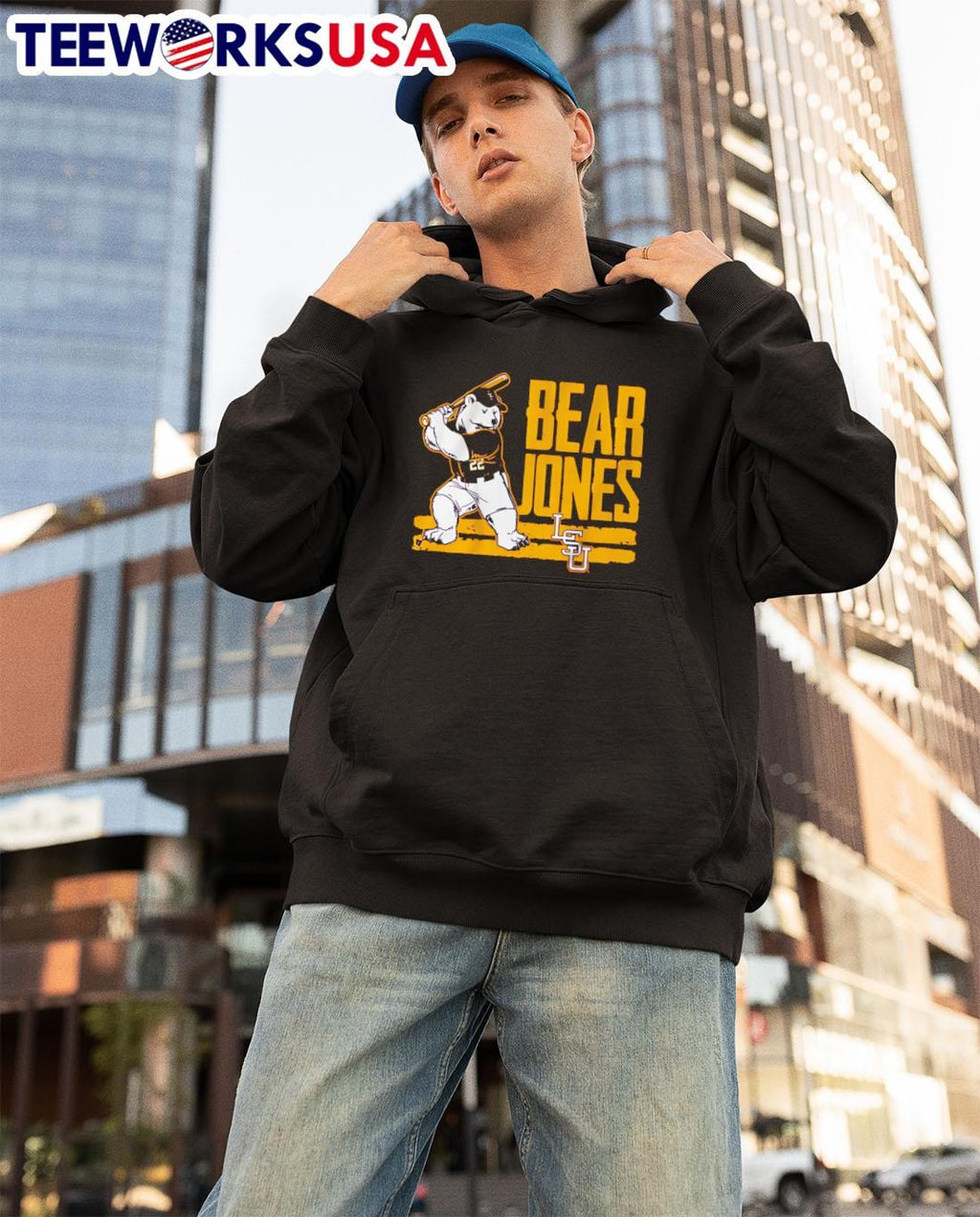 LSU Baseball Jared Jones Bear - Adult & Kids T-Shirts, Sweatshirts & Hoodies apparel design preview 3