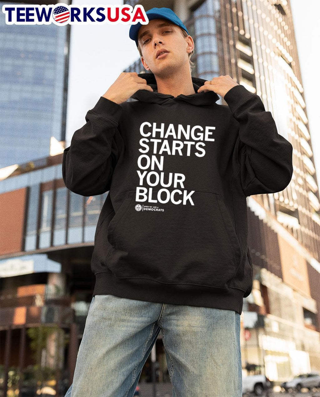 Change Starts on Your Block Ankeny Area Democrats - Adult & Kids T-Shirts, Sweatshirts & Hoodies apparel design preview 3