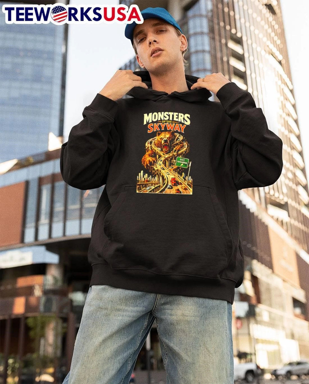 Monsters of the Skyway Hammond Exit Bear Road Horror - Adult & Kids T-Shirts, Sweatshirts & Hoodies apparel design preview 3