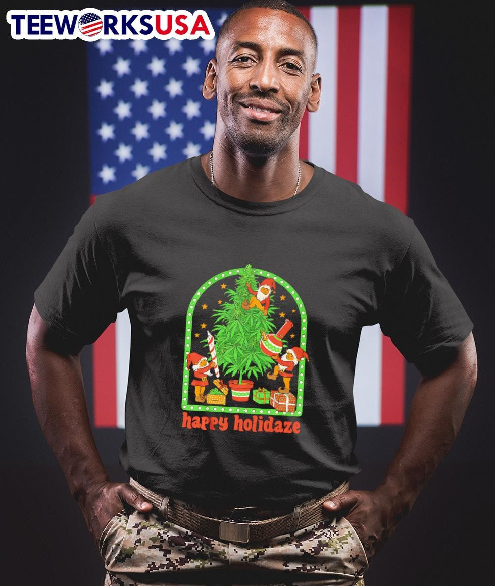 Happy holidaze Christmas weed tree - Adult & Kids T-Shirts, Sweatshirts & Hoodies apparel design preview 1