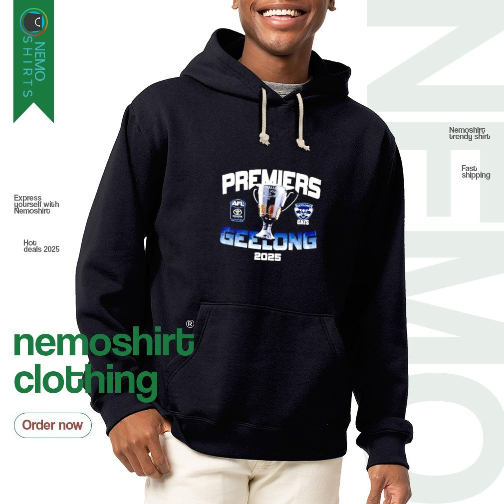 Premiers Geelong Cats AFL 2025 trophy - Adult & Kids T-Shirts, Sweatshirts & Hoodies apparel design preview 2