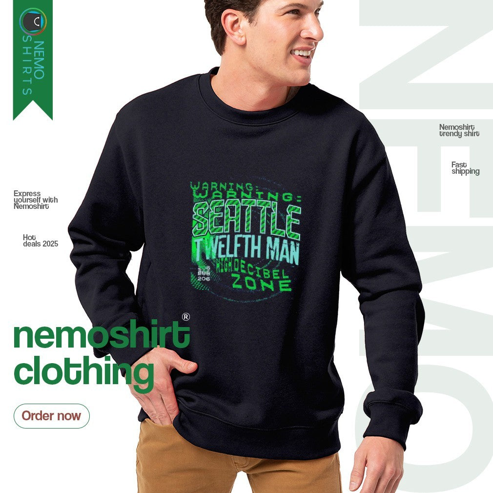 Warning Seattle Twelfth Man high decibel zone - Adult & Kids T-Shirts, Sweatshirts & Hoodies apparel design preview 4