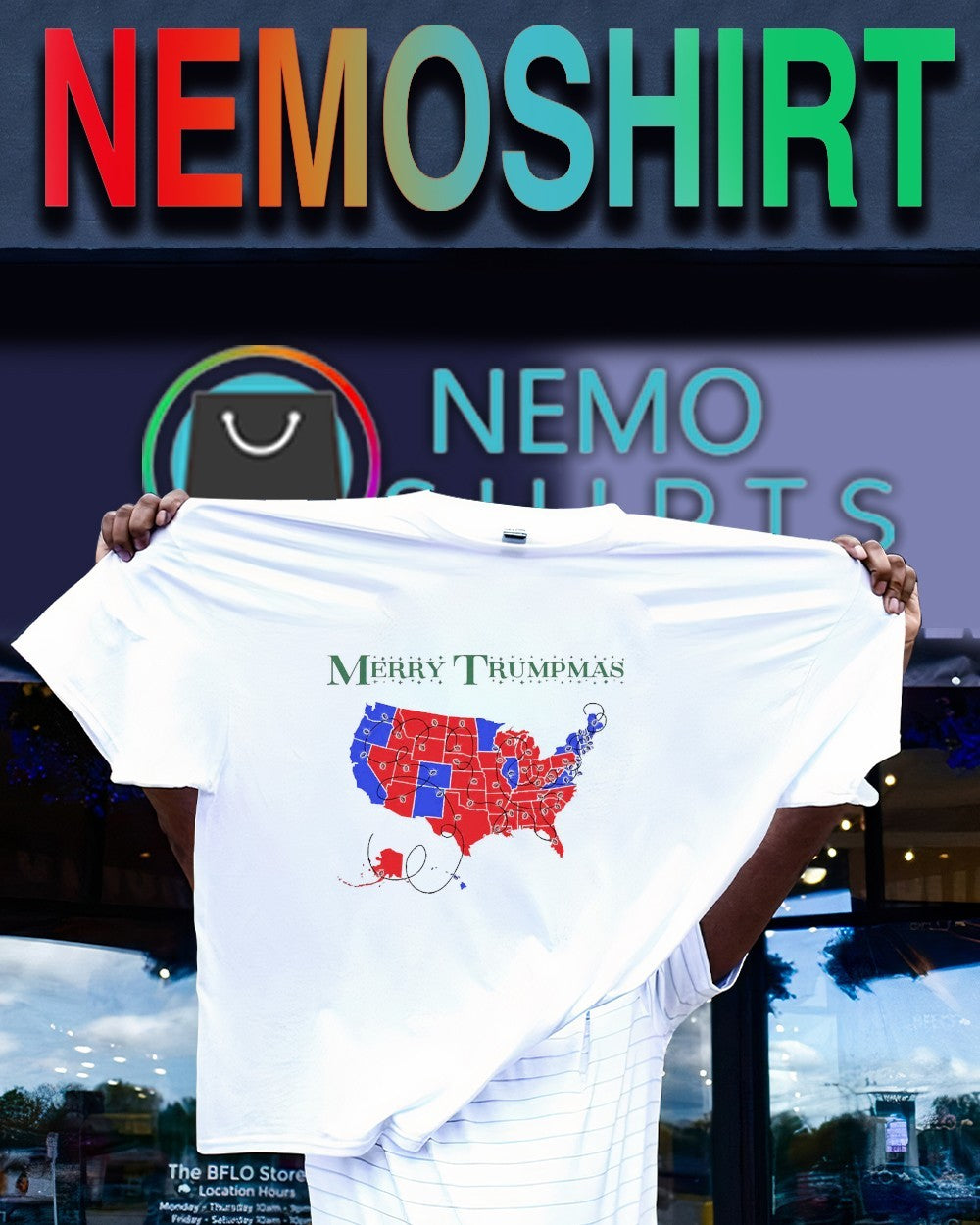 Merry Trumpmas roadmap America map Christmas - Adult & Kids T-Shirts, Sweatshirts & Hoodies apparel design preview 1