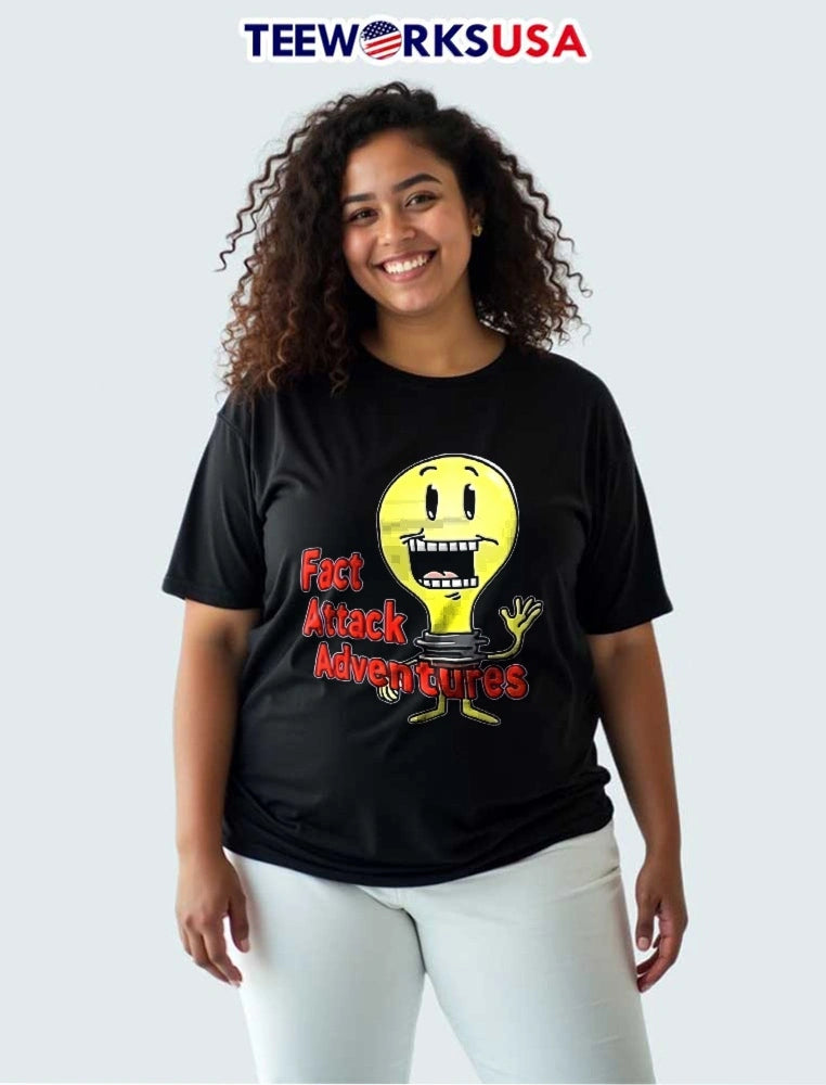 Fact Attack Adventures Cartoon Light Bulb Character - Adult & Kids T-Shirts, Sweatshirts & Hoodies apparel design preview 3