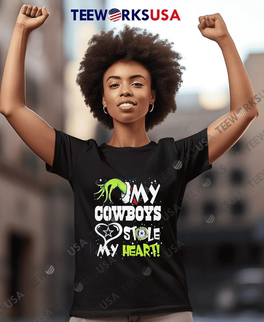 Grinch My Cowboys Stole Heart Christmas - Adult & Kids T-Shirts, Sweatshirts & Hoodies apparel design preview 7