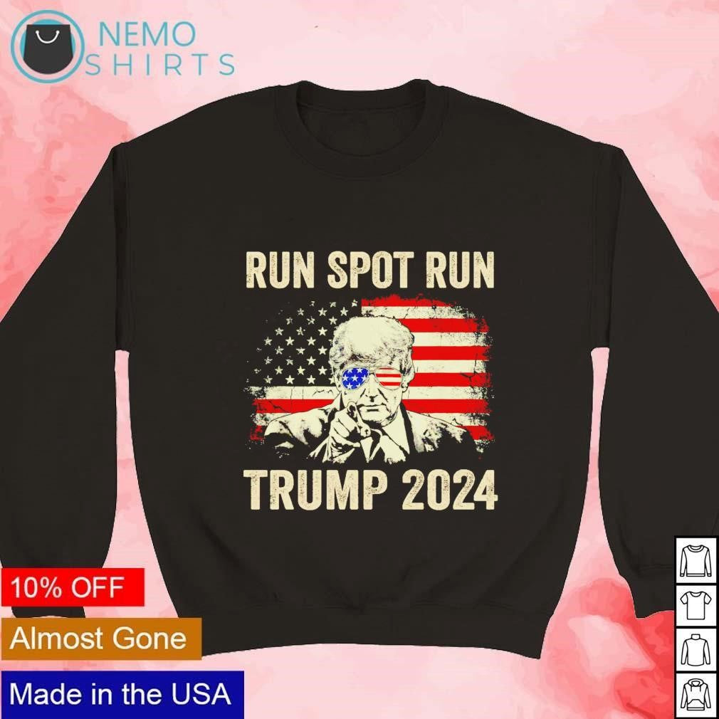 Run spot Trump 2024 vintage US flag - Adult & Kids T-Shirts, Sweatshirts & Hoodies apparel design preview 3