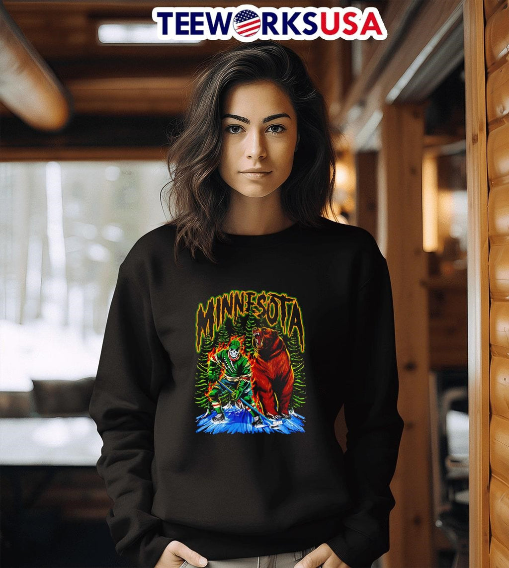 Minnesota Hockey Skeleton Player - Adult & Kids T-Shirts, Sweatshirts & Hoodies apparel design preview 3