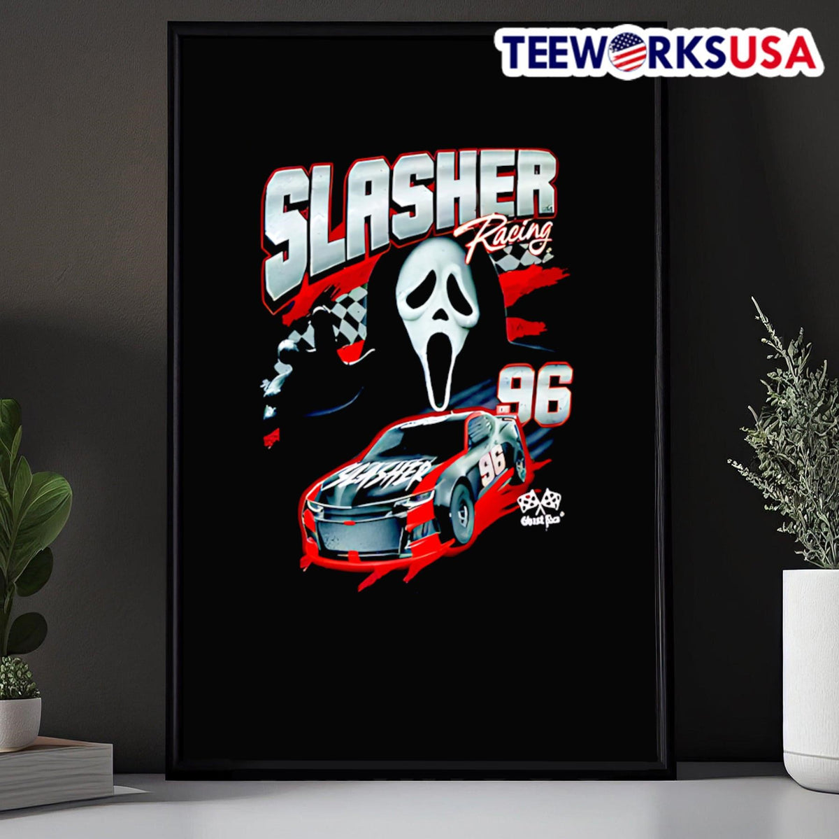 Ghost Face Slasher Racing 96 - Adult & Kids T-Shirts, Sweatshirts & Hoodies apparel design preview 5
