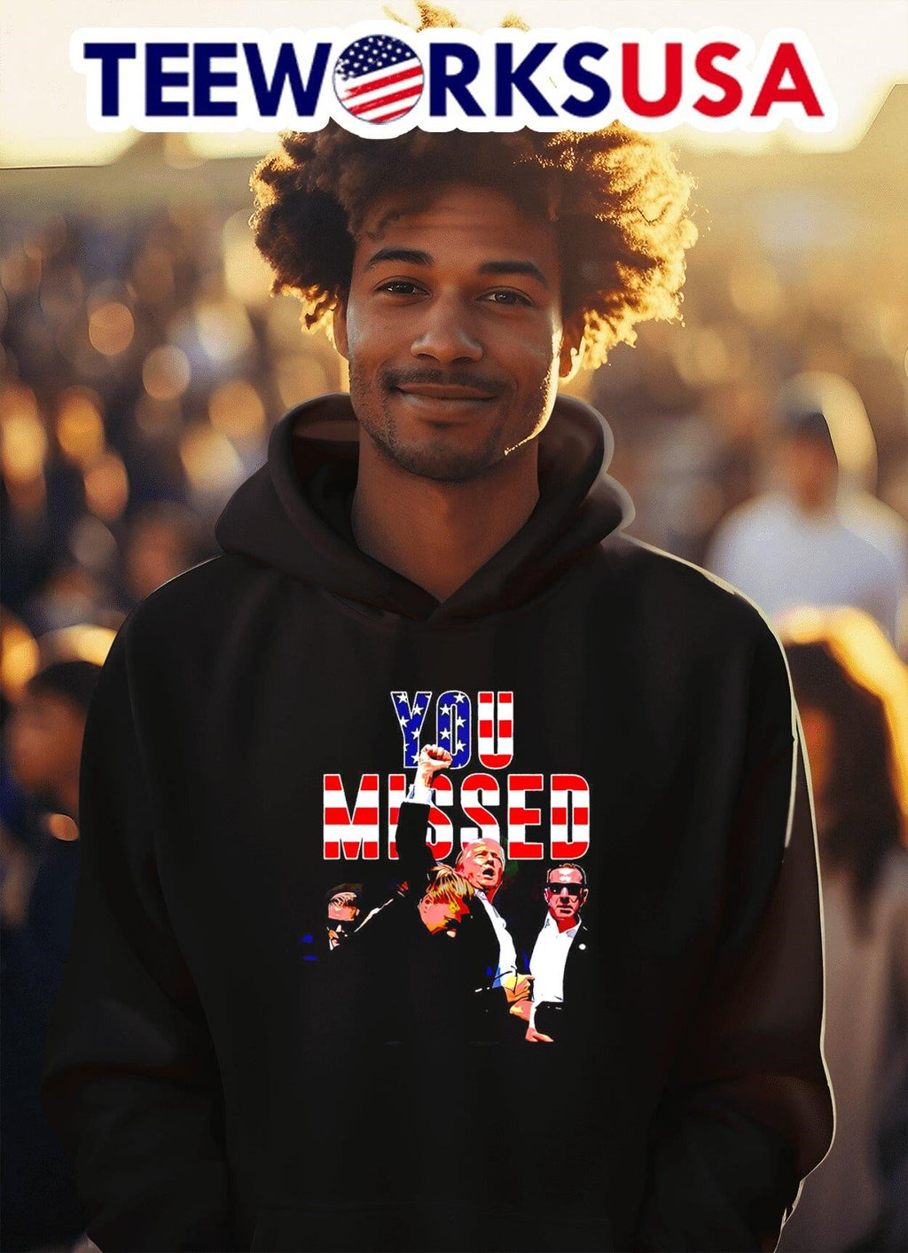 You missed Donald Trump fight American flag - Adult & Kids T-Shirts, Sweatshirts & Hoodies apparel design preview 2