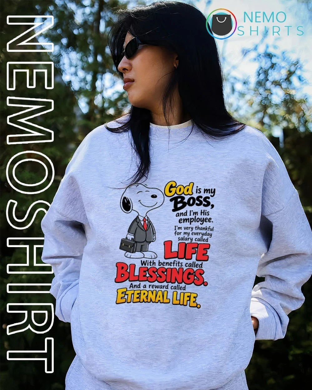 Snoopy God Is My Boss Employee Life Blessings Eternal - Adult & Kids T-Shirts, Sweatshirts & Hoodies apparel design preview 4
