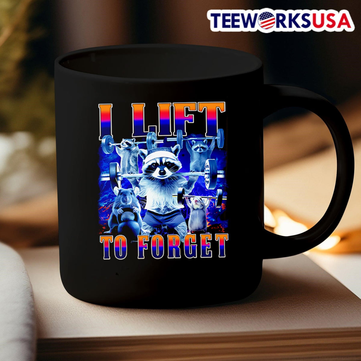 Raccoon I Lift to Forget - Adult & Kids T-Shirts, Sweatshirts & Hoodies apparel design preview 3